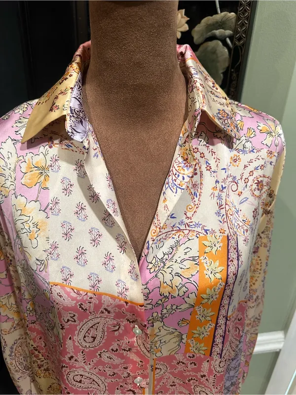 ZARA Satin Patchwork Button‑Up Blouse – Size XS (Oversized Fit) - Image 2