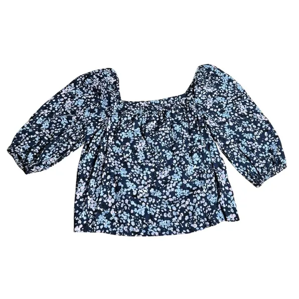 Sanctuary Floral Boho Puff 3/4 Sleeve Crop Blouse Square Neck Peasant Top Sz M - Image 2