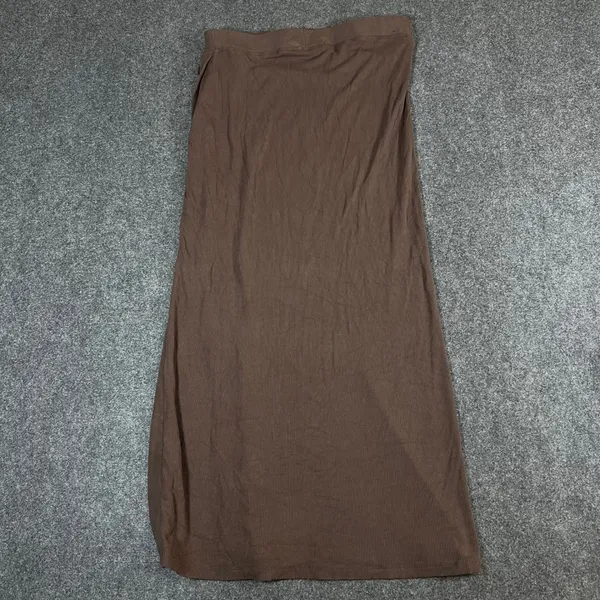Mable Brown Ribbed Knit Maxi Skirt Side Button Slit Small Whimsigoth Fall - Image 2