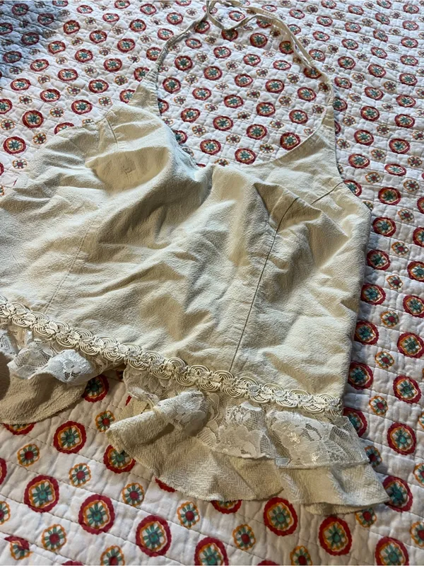 EUC Mexico Lindo 100% Cotton Beige Halter Crop Top size large - Image 2
