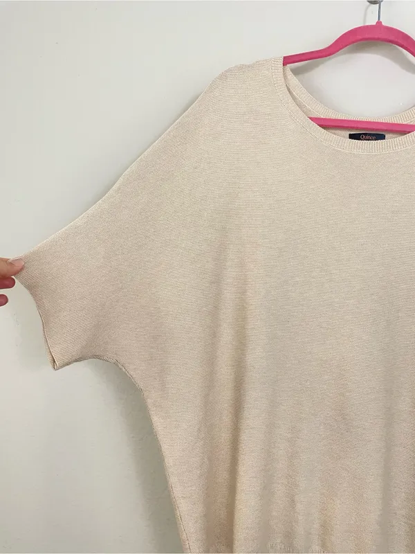 Quince Heather Oatmeal Lightweight Cotton Cashmere Link-Stitch Dolman Sweater L - Image 5