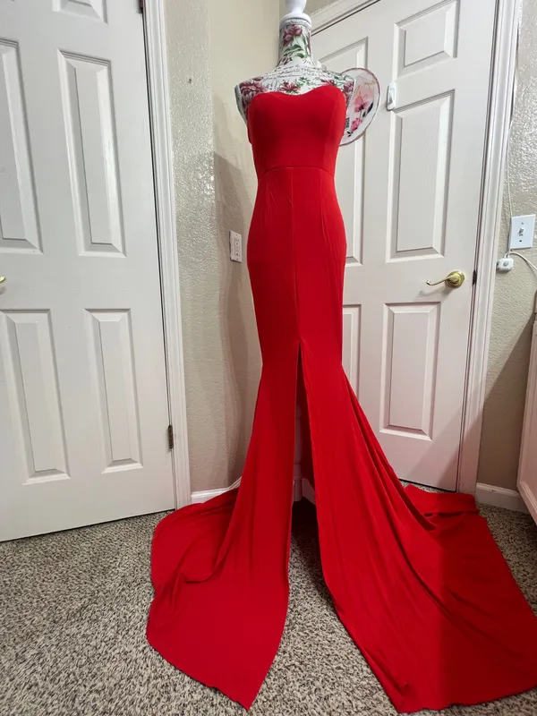 Miss Ord Red Strapless Mermaid Formal Gown Maxi Dress Slit Train - NWT Size S - Image 2