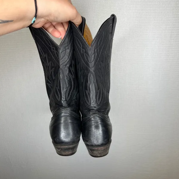 Nocona Boots Black Leather Western Cowboy Boots Pointed Toe Made in USA 7 C - Image 3