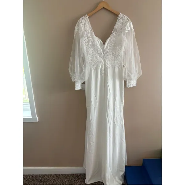 Lulus Timeless Adoration White Embroidered Bishop Sleeve Maxi Dress Size Medium - Image 6
