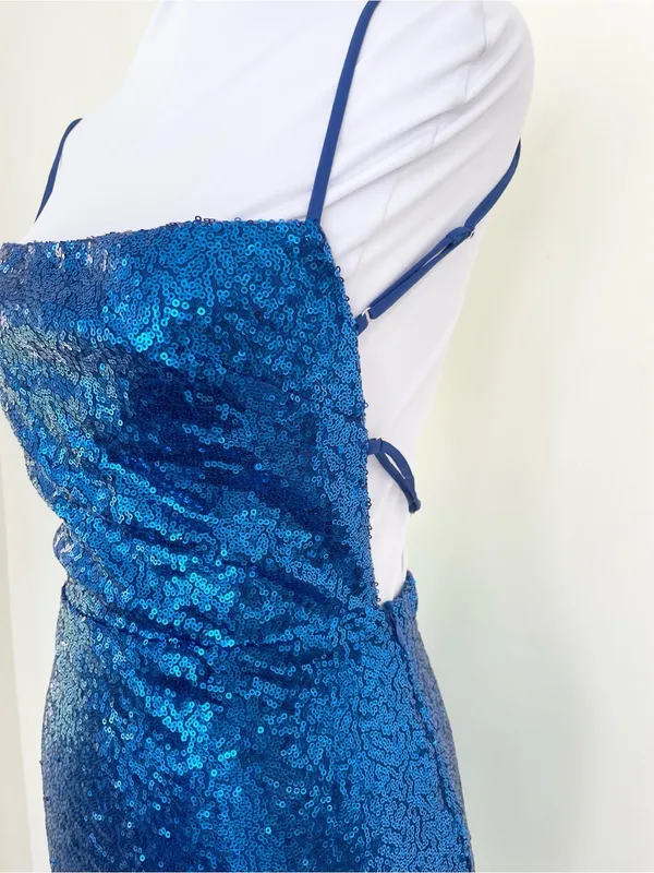 Lucy in The Sky Sequin Bodycon Dress in Blue S Small Open Back Strappy Mini - Image 8