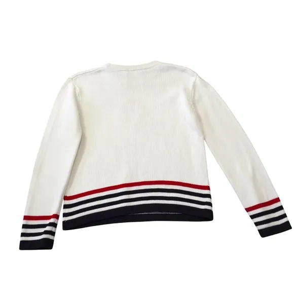 Vintage Koret‎ Cream Nautical Embroidered Crest Cotton Sweater Small Preppy - Image 6
