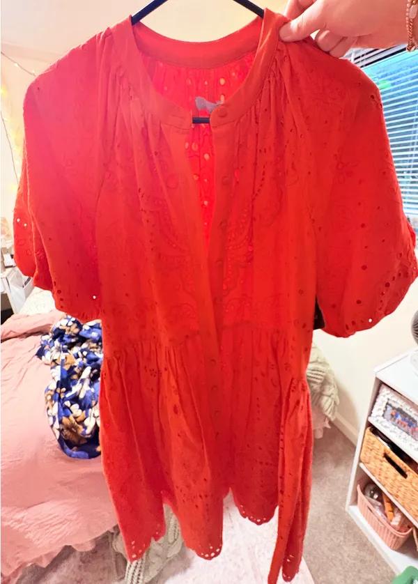 Anthropologie Orange Eyelet Mini Dress - Image 2