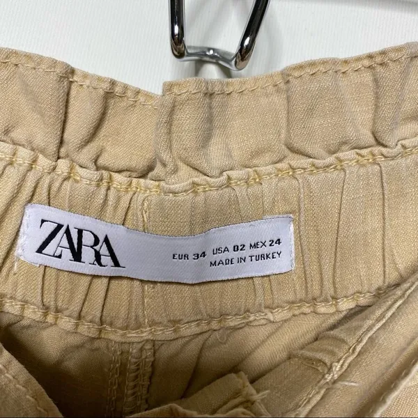 Zara Baggy Buttoned Tan Paperbag Trousers Pants Cotton Size 2 - Image 6