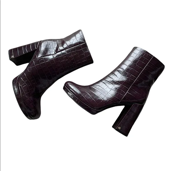 NEW RACHEL ZOE Maya Platform Bootie Crocodile Embossed In Deep Mahagony - Image 5