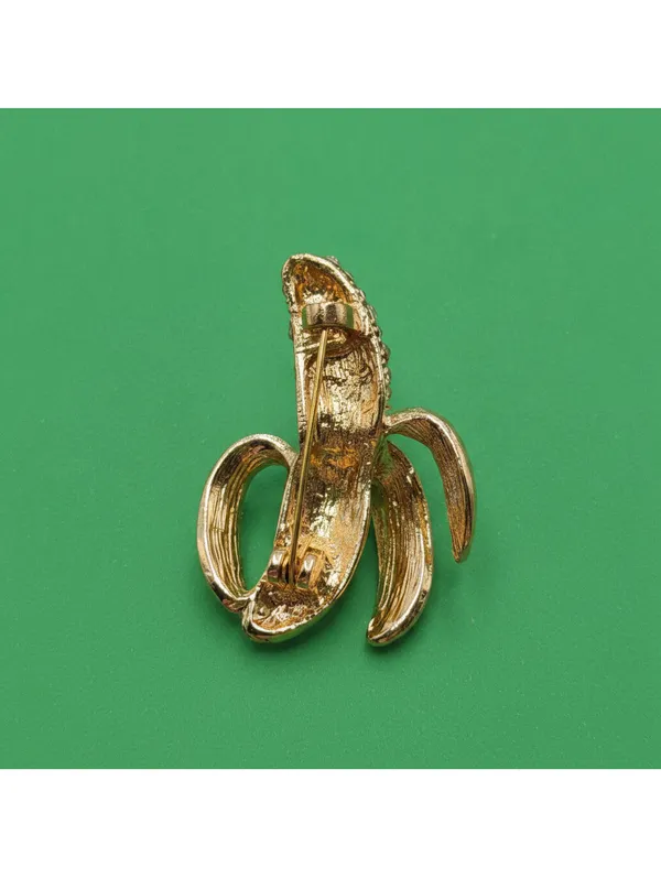 Enamel Half Skinned Banana Brooch Inlaid with Rhinestone - Image 2