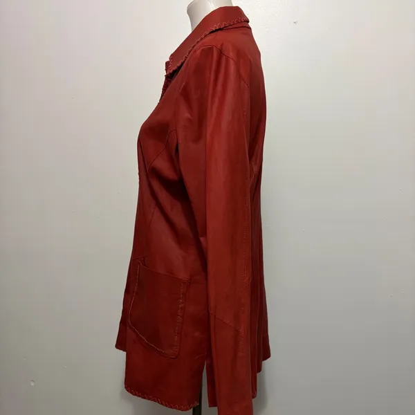 Scully Leather Shirt Jacket M Red Whipstitch Western Boho Snap Front Jacket 90s - Image 3
