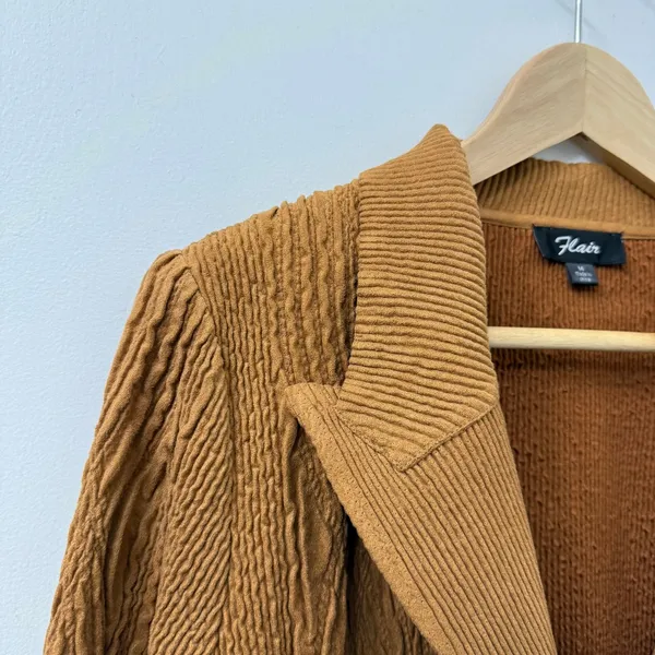 Flair M Textured Blazer‎ Jacket Brown Knit Career Office Shoulder Pads Retro 70s - Image 2