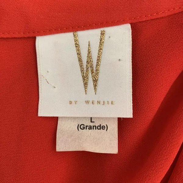W By Wenjie Red Top Large Sleeveless Button‎ Down Bold Statement Cottagecore - Image 5