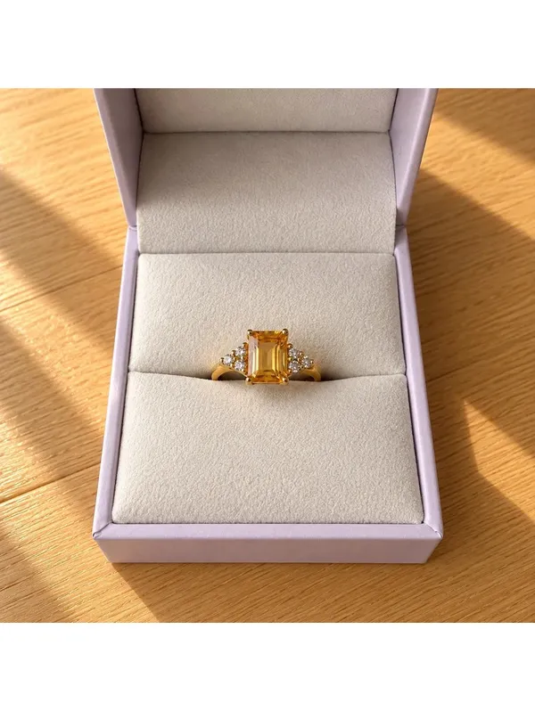 Vianne Natural Citrine 1.70ct Emerald Cut 18K Gold Vermeil Ring Size 7 - Image 4