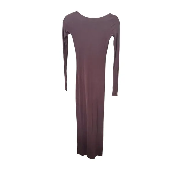 ENZA COSTA Ribbed Knit Scoopback Midi Dress Bitter Brown X-Small‎ - Image 3