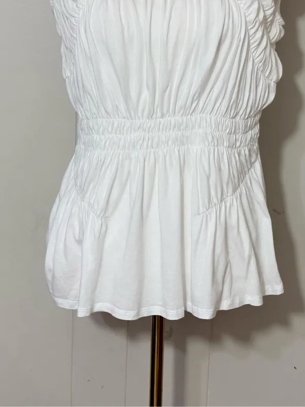 Sundance White Ruched Smocked Cotton Modal Short Sleeve Blouse Top Size S - Image 3
