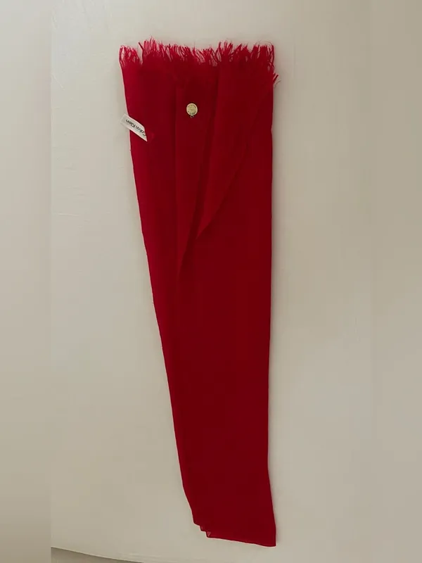 Calvin Klein Red Scarf Gold Charm Eyelash Fringe - Image 3