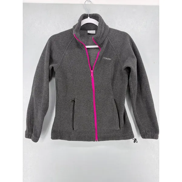 Columbia Womens Fleece Jacket Gray Pink Benton Springs Full‎ Zip S - Image 2