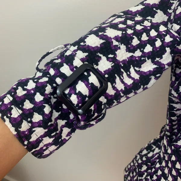 Josephine Women's Sz 8 Purple White Houndstooth‎ Double Breasted Belted Jacket - Image 4