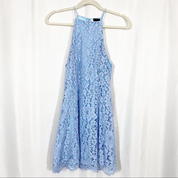 NBD x Revolve Bria Lace Halter Mini Dress: Periwinkle Blue - Image 3