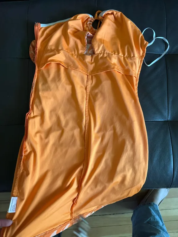 White Fox Boutique Orange and White Marble Halter‎ Mini Dress size medium - Image 4