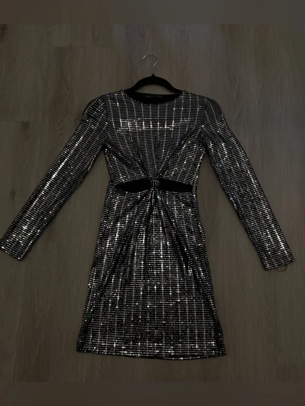 Zara Sequin cutout Knott front Mini dress - Image 3