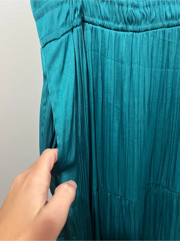Anthropologie The Somerset Teal V-Neck Tiered Maxi Dress Medium - Image 4
