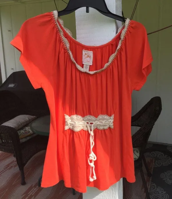 Orange Short Sleeve Top with lace Detail - Image 2