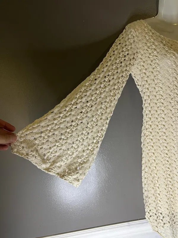 Free People Sweater Dress Womens Medium White Crochet Bell Sleeve Boho Mini - Image 4