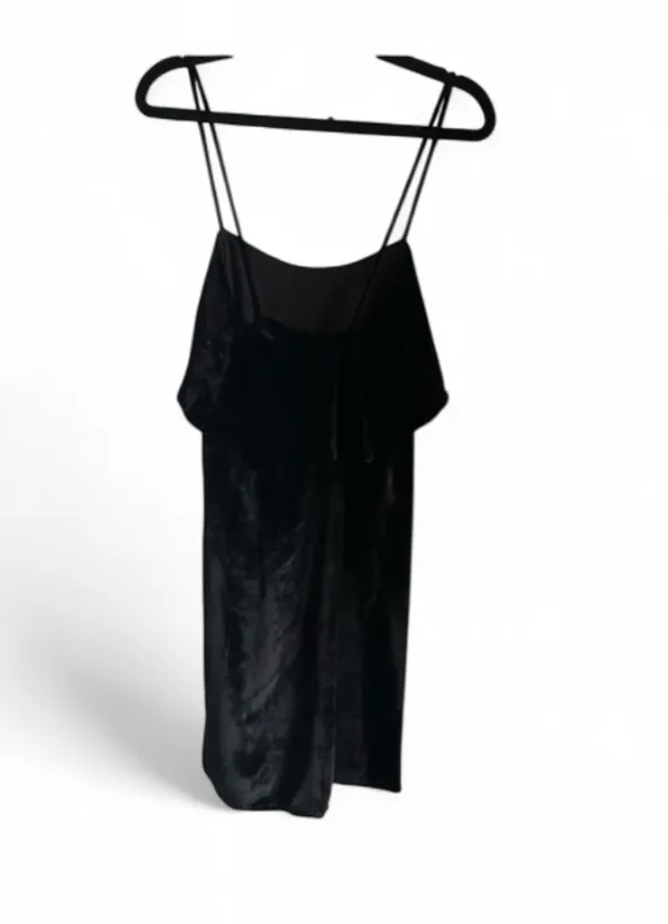 Madewell Black Velvet Ruffle-Trim Spaghetti-Strap Mini Dress - Image 3