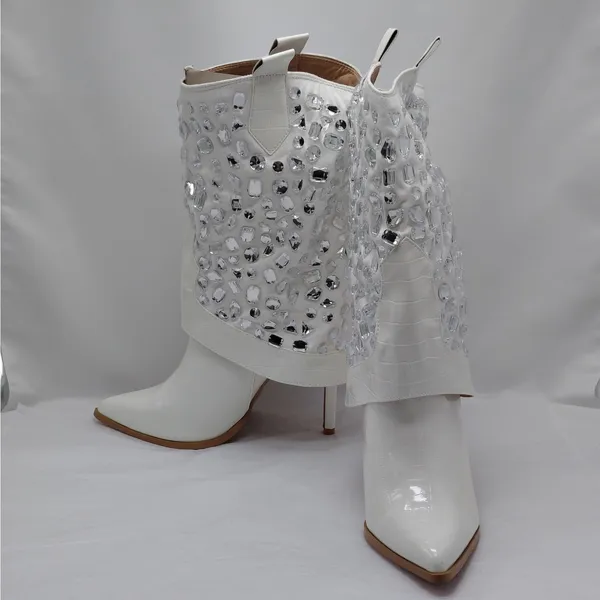 Lauren Lorraine Hana Rhinestone Cowboy Boots White Western Glam Size 10 Cowgirl - Image 2
