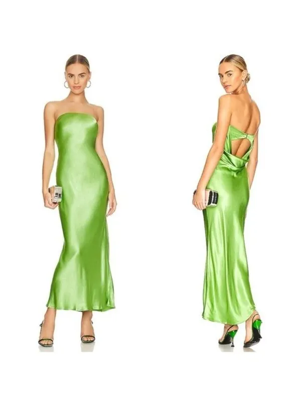 Bec + Bridge Moon Dance Strapless Dress 10 Sweet Pea Green Satin Cutout Draped - Image 5