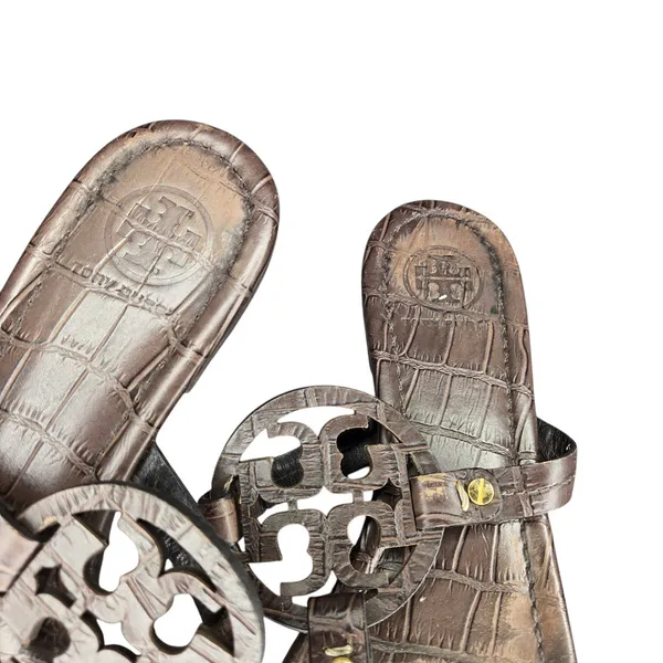 Tory Burch Miller Crocodile Embossed Brown Leather‎ Sandals Size: 9.5 - Image 7