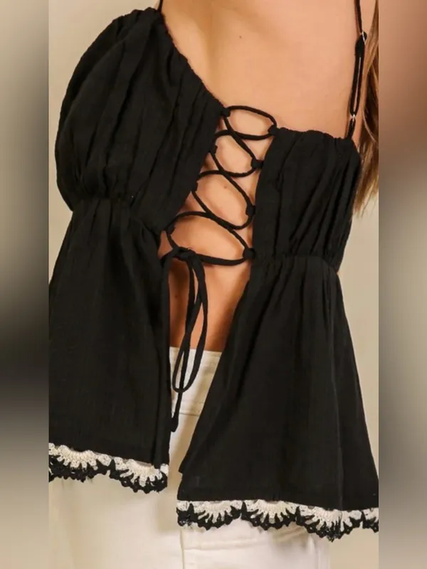 Anthropologie NWT Lumiere Lillian Lace Side Tie Romantic Summer Cotton/rayon tank size medium - Image 2