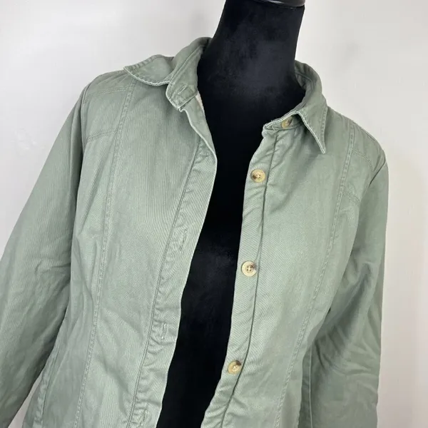 Woolrich Sage‎ Green Fleece Lined Button Front Shacket Size Small - Image 7