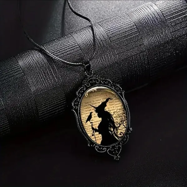 Witch & Crow Cameo Black Pendant Necklace Retro‎ Style Gothic Glass Pendant - Image 7