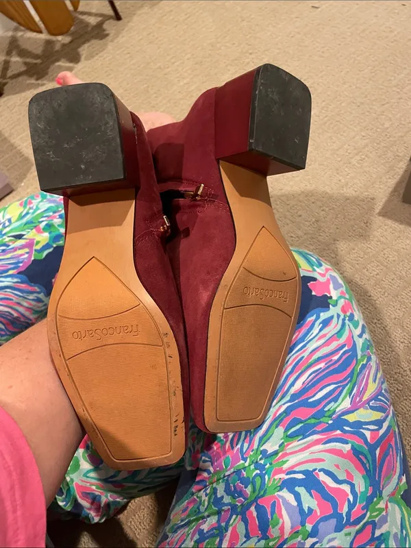 Franco SartoWomen's Burgundy Suede Square-Toe Ankle Boots - Image 8