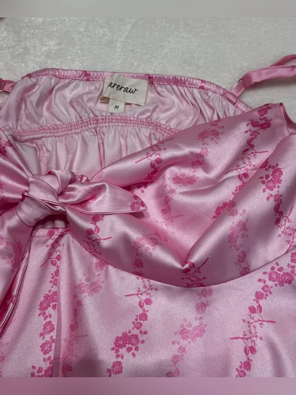 Rareraw Cottagecore Coquette Pink Satin Pajama Set Size Medium - Image 14