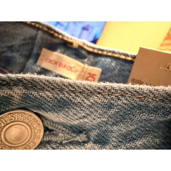 Levi's Womens Jeans 25 Blue Silver Cinch Baggy Metallic Side Stripe High Rise - Image 6
