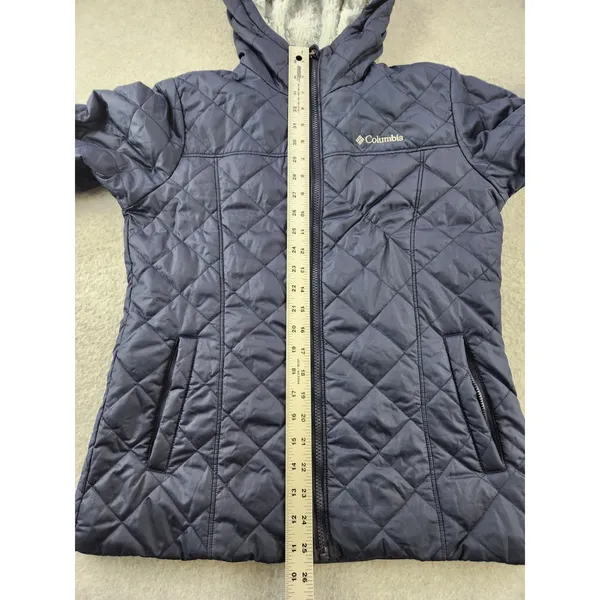 Columbia Copper‎ Crest Jacket SMALL quilted Soft Faux Fur Lined Hooded Navy Blue - Image 7