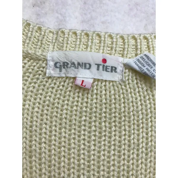 Vintage Grand Tier Womens‎ Cream Cable Knit V Neck Button Vest Sweater Size L - Image 4
