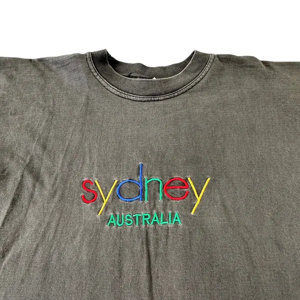 Vintage Sydney Australia Embroidered T-Shirt Faded Black Single Stitch 90s Style - Image 2
