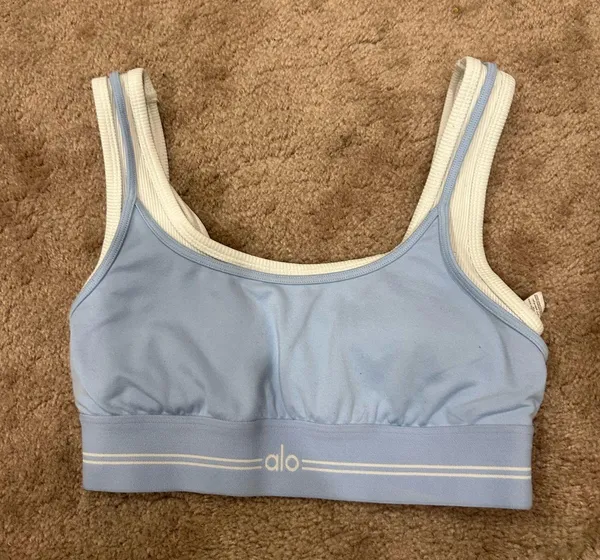 Alo Yoga Airbrush Better Together Layered Bra Seashell Blue - Image 4