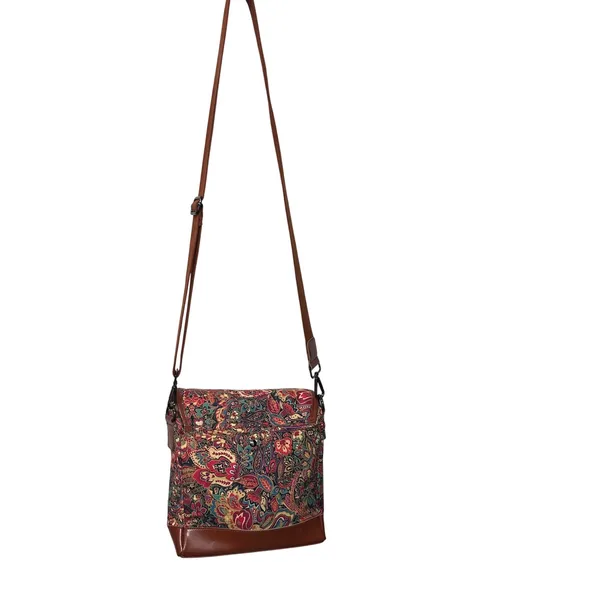 Baosha Floral Paisley Canvas Messenger Bag Brown Faux Leather Crossbody Satchel - Image 4