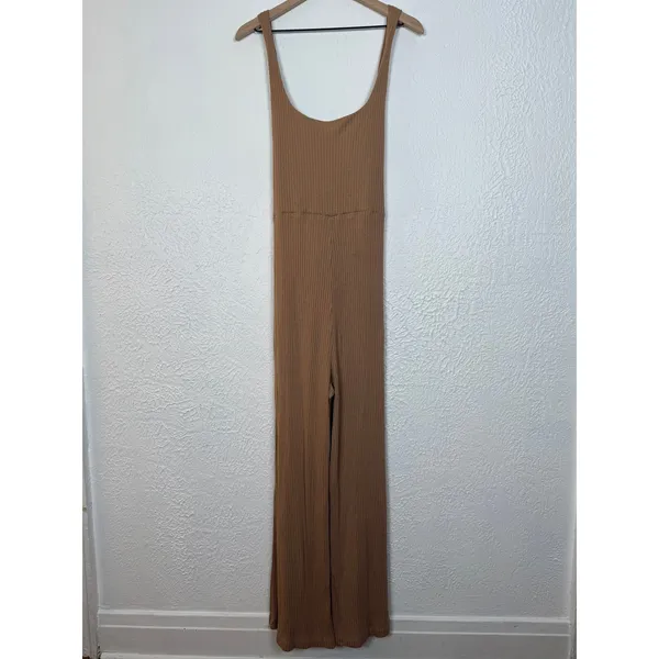 Reformation Kazu Ribbed Knit Sleeveless Wide Leg Jumpsuit Size XL - Image 4