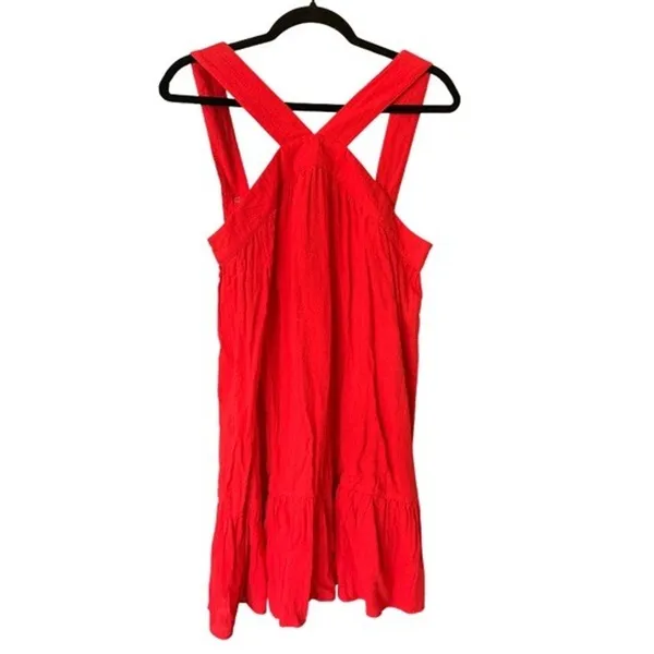 Band of the Free Blood Orange/Red Solid Crinkle Ruffle Shift Mini Dress L - Image 2