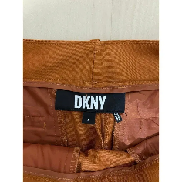 DKNY NWT Women Small Orange Flat Front Poly Rayon Trouser Pants Minimalist Chic - Image 2
