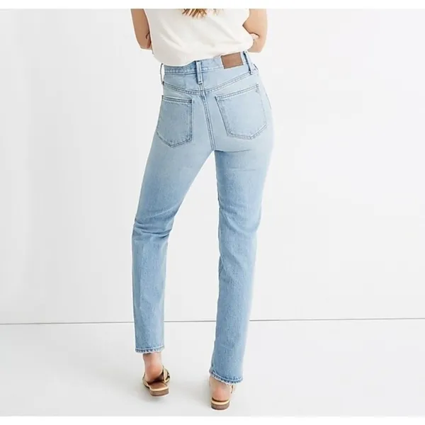 Madewell Classic Straight Jeans Size 25 Blue Distressed High Rise Rigid Denim - Image 2
