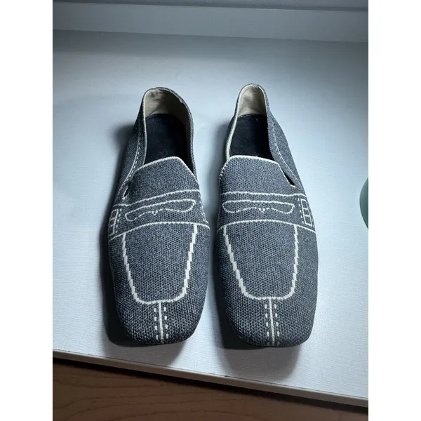 Vivaia Sierra Pattern Square Toe Loafer Flat Slip On Size EU 39/US 8 Denim Blue - Image 2