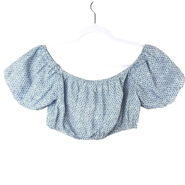 Reformation Dawson Crop‎ Top M Blue Floral Puff Sleeve Off Shoulder Cottagecore - Image 2